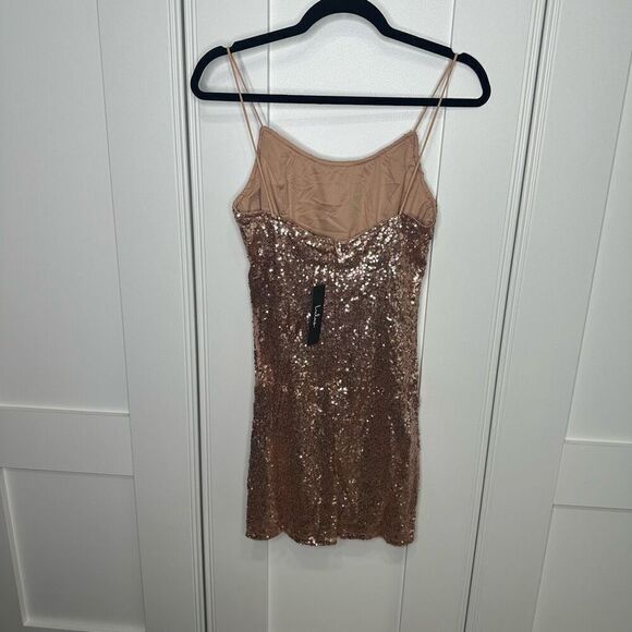 New with Tag. Medium Lulus Bring It Rose Gold Sequin Bodycon Mini Dress (M1) - Picture 6 of 6